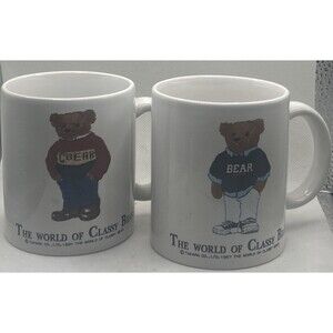 THE WORLD OF CLASSY BEAR Mugs 2-Piece Set Takara 1997 Preppy RL Christmas Gift